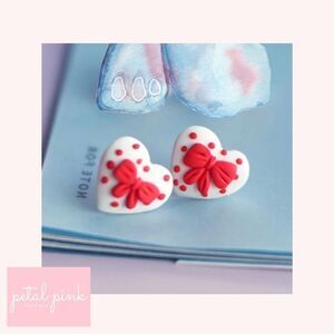Polymer Clay Heart n Bow Stud Earrings Love Romantic
